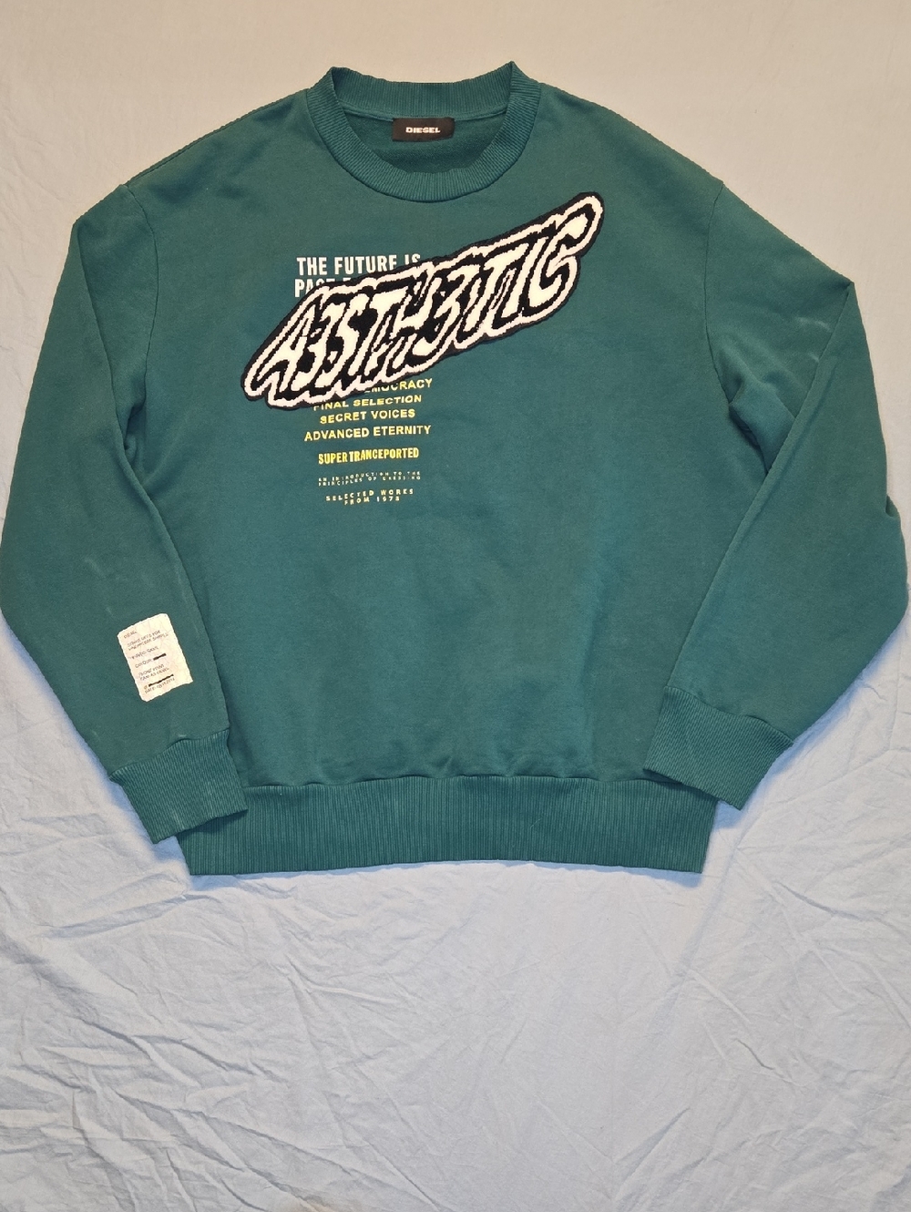 Diesel Aesthetic Logo Heavyweight Teal Graphic Pullover Crewneck Sweater